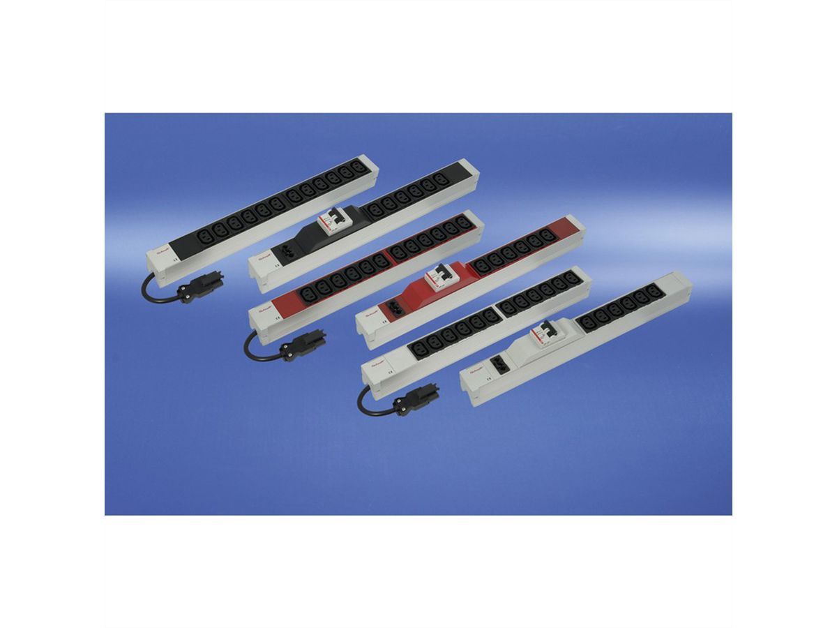 SCHROFF contactdoosstrook IEC C13, met Wieland®-ingang, C13, 6 contactdozen, 19", zwart, met overstroombeveiliging