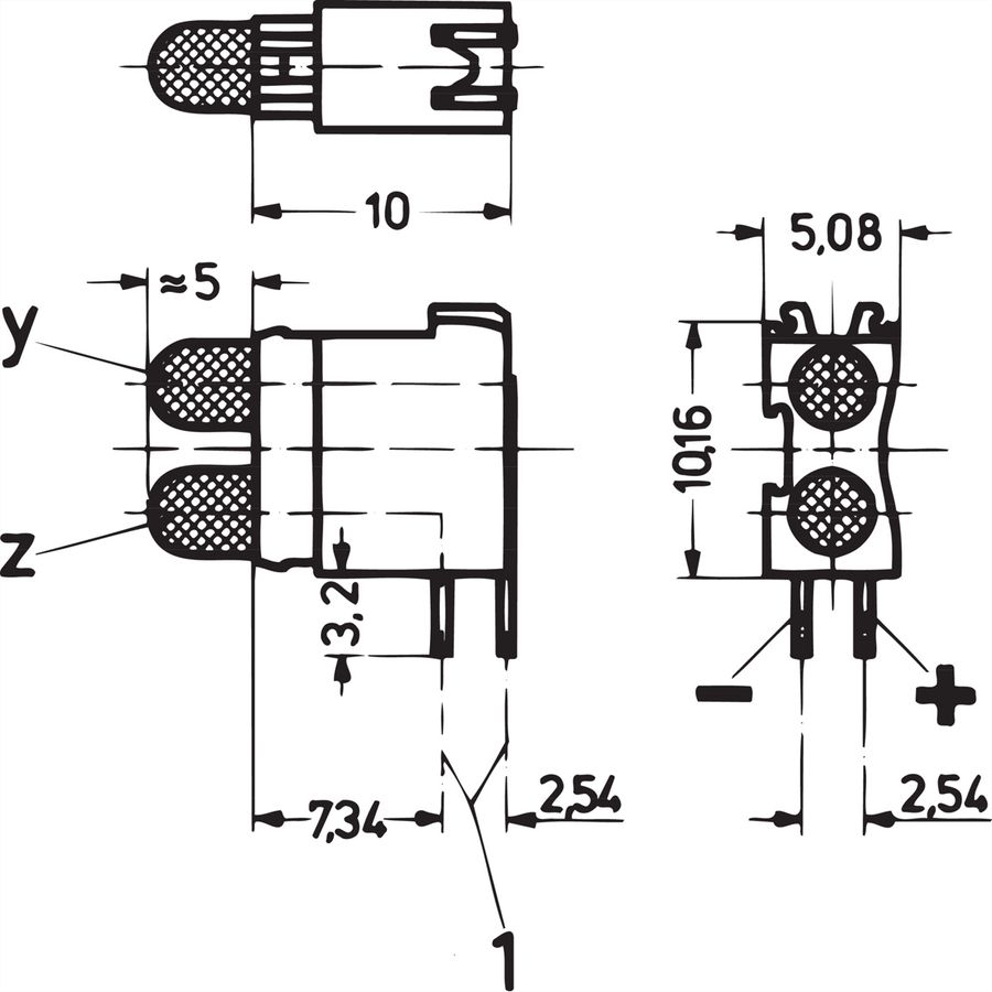 SCHROFF dubbele LED, korte uitvoering, Ø 3,2 mm, montageplaat 1, geel