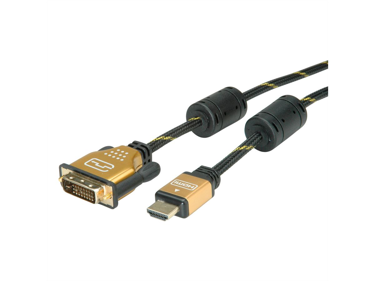 ROLINE GOLD Monitorkabel DVI - HDMI, M-M, (24+1) dual link, Retail Blister, 3 m