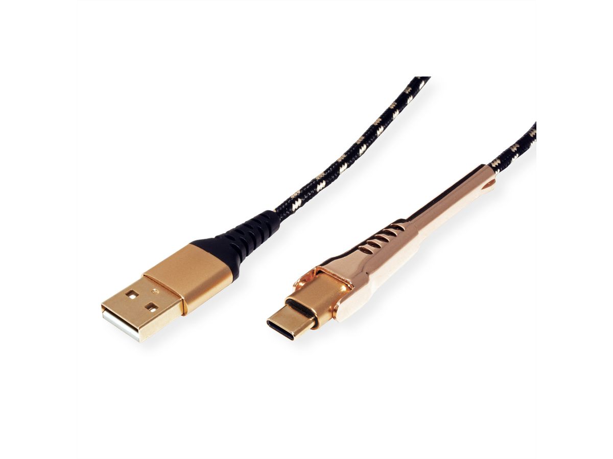 ROLINE GOLD USB 2.0 synchronisatie- en oplaadkabel, USB-A/USB-C, met steun, 1 m