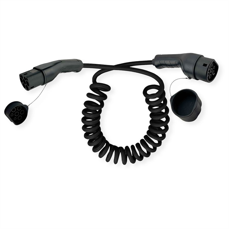 ROLINE EV Charging Cable Assembly Type2, 1-Phase, 250VAC (1P+N+E), 32 A, 7.4 kW, spiral (max. 1.8m)