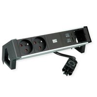 BACHMANN DESK2 ALU ZWART 2xUTE 1xCM 1xUSB A/C 22W 0,2m GST18