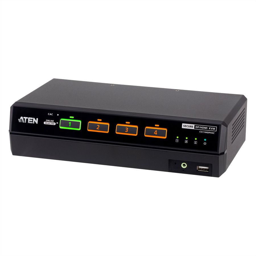 ATEN CS1144DPH4C 4-poorts USB 5K DP/HDMI, Universele Secure KVM switch voor twee beeldschermen met kaartlezer
