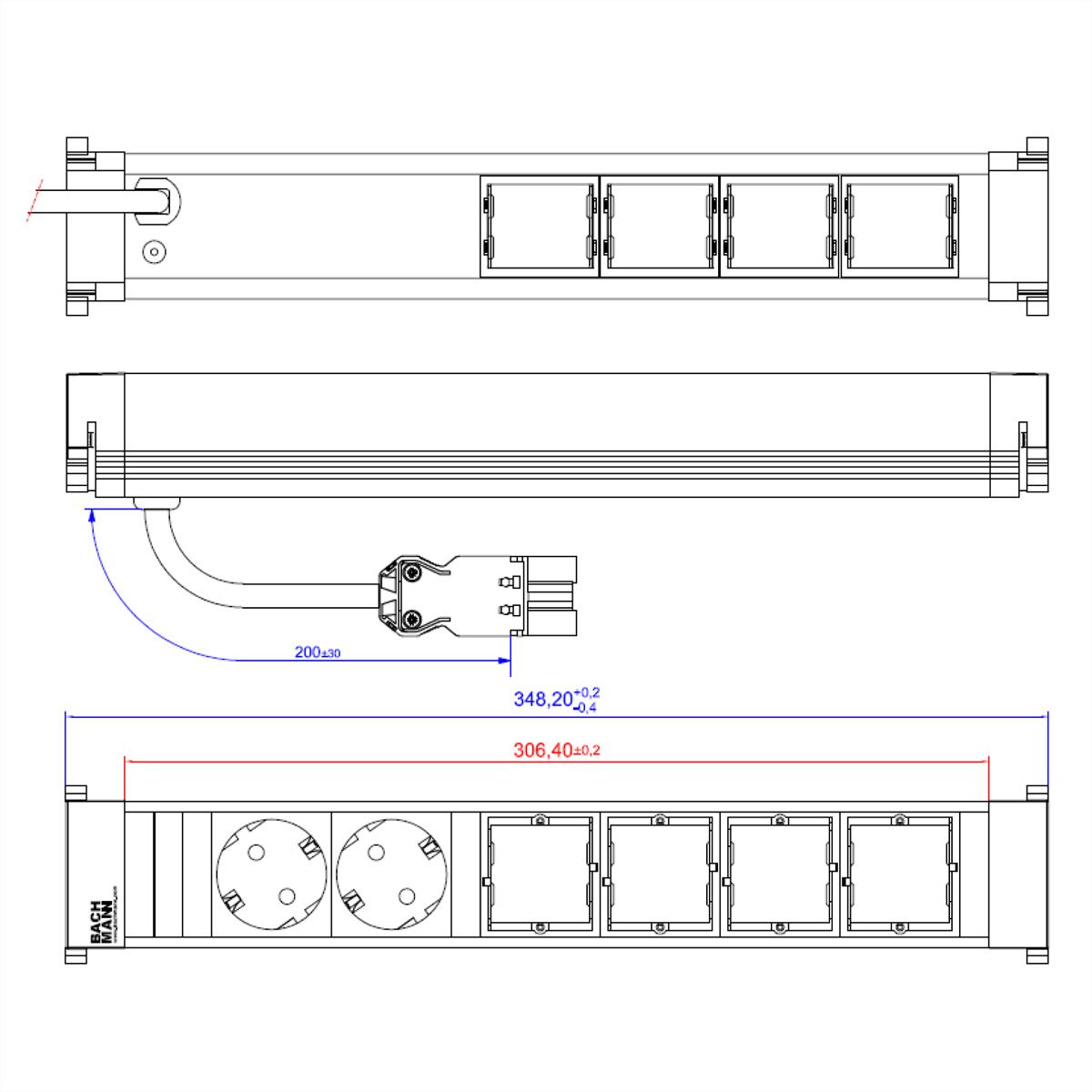 BACHMANN POWER FRAME Large 2x earthing contact 4x ABD