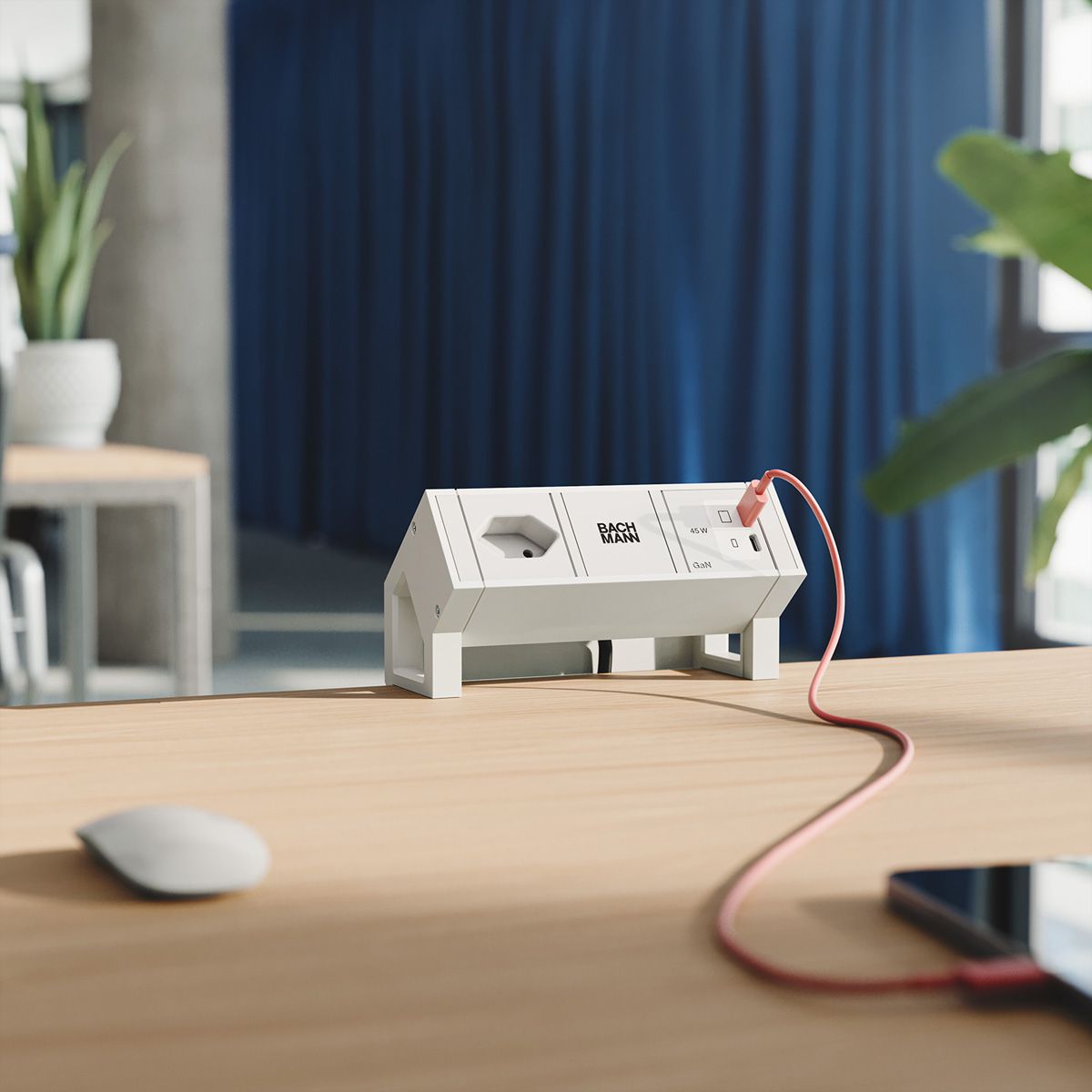 BACHMANN DESK2 white 1xCH 90°, 1xUSB C/C 45W L=0,2m RAL9010