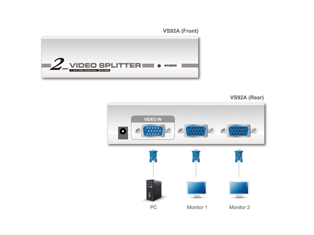 ATEN VS92A VGA Video-Splitter, 350MHz, 2-voudig