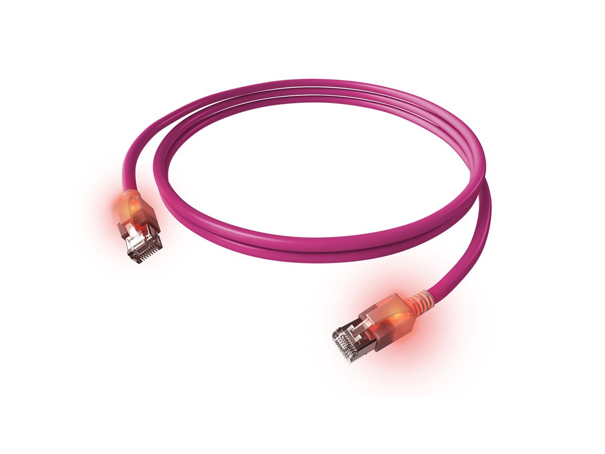 EasyLan S/FTP DualBoot LED Patch Cable Cat.6A, RJ45 / RJ45, LSOH, violet, 7.5 m