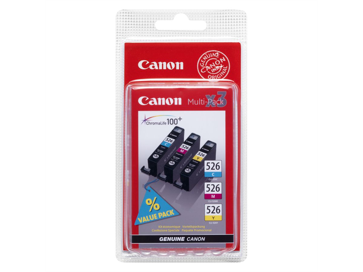 Canon CLI-526C/M/Y - Multipack voor PIXMA, MG5150 / MG5220 / MG5220 / MG5250 / MG6120 / MG6150 / MG8120 / IP4820 / IP4850