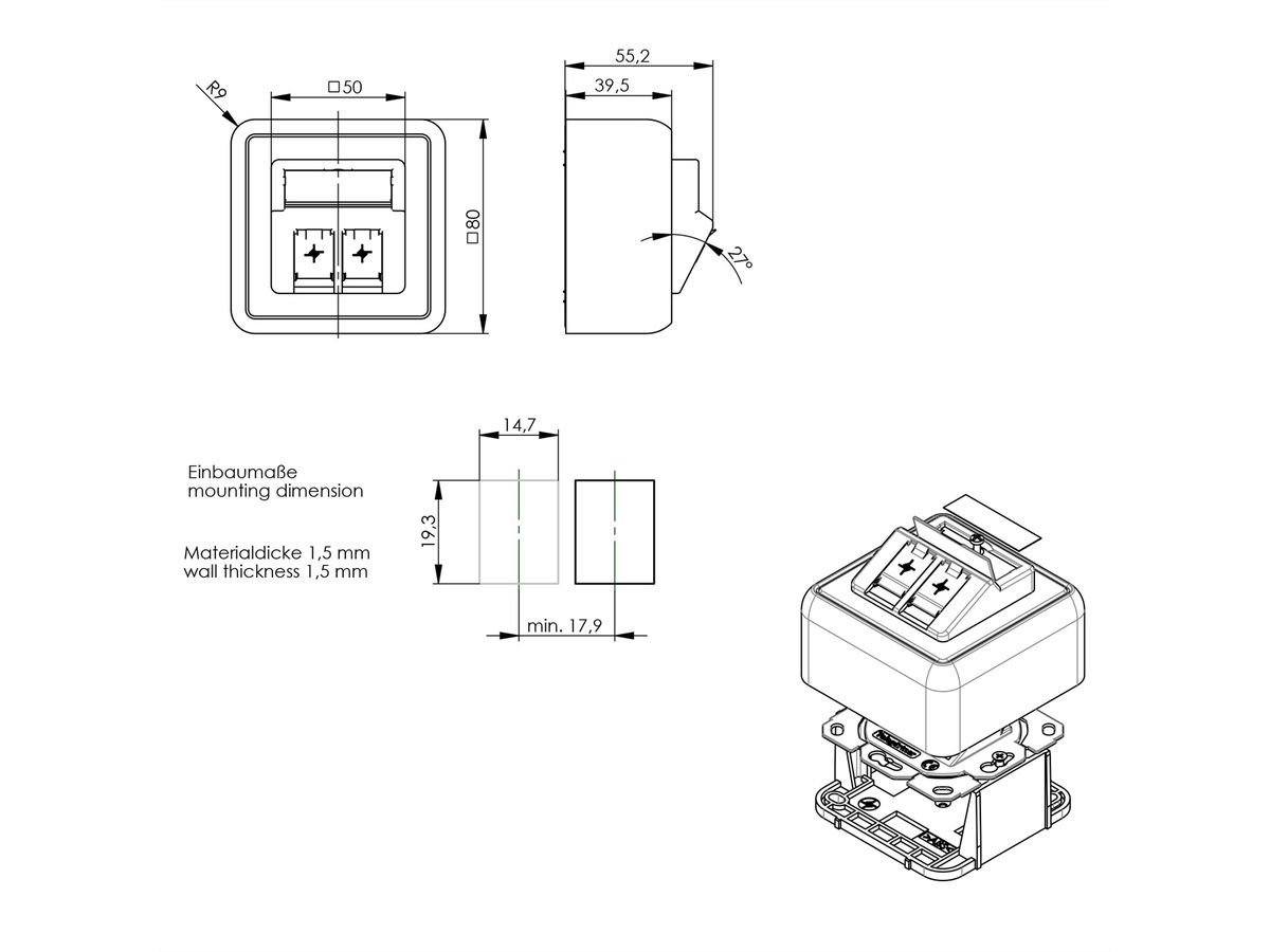 Opbouwdoos Modulehouder zuiver wit, 2-voudig