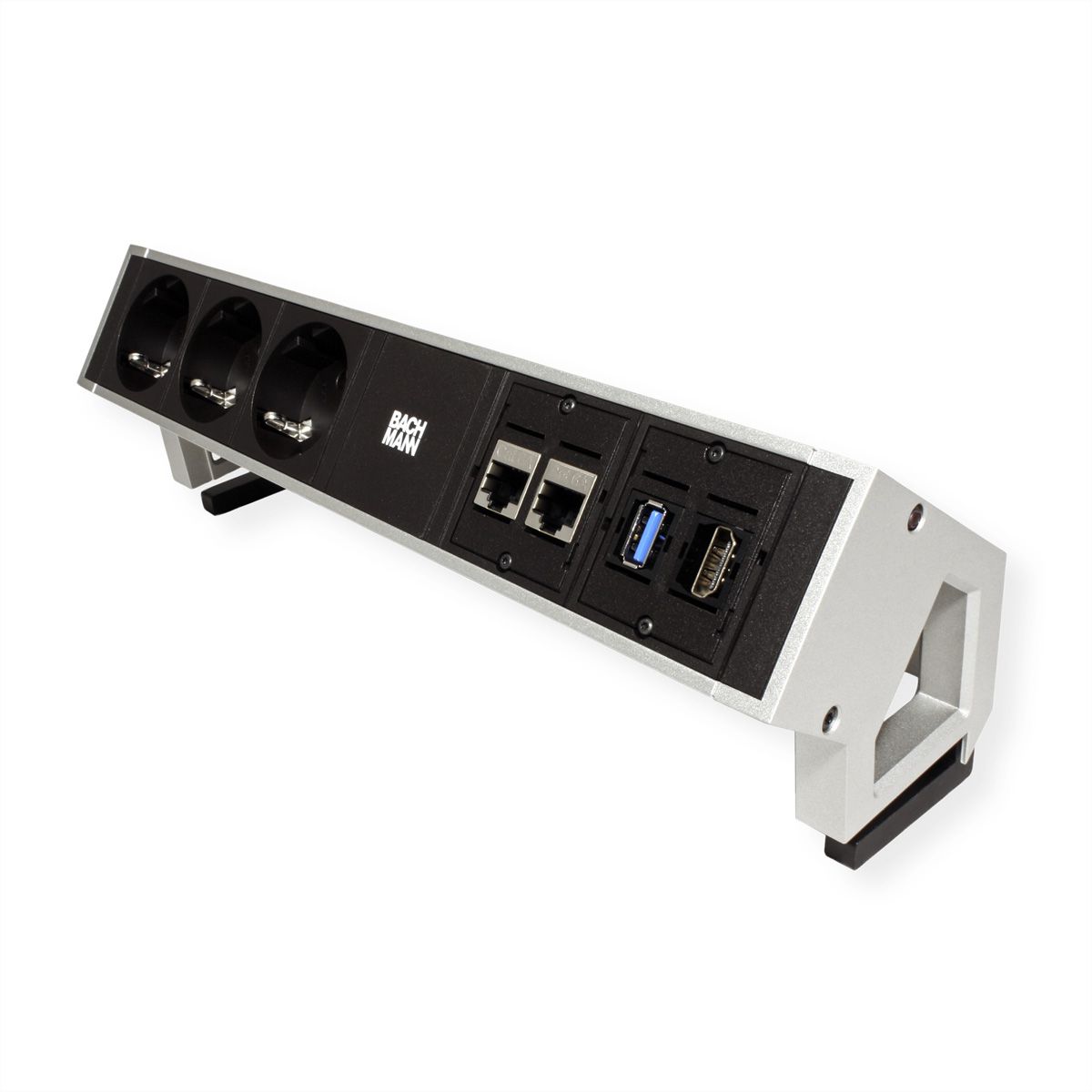 BACHMANN DESK2 3x earthing contact, 2x CAT6, 1x HDMI, 1x USB 3.0, Supply cable GST18 0.2m, INOX