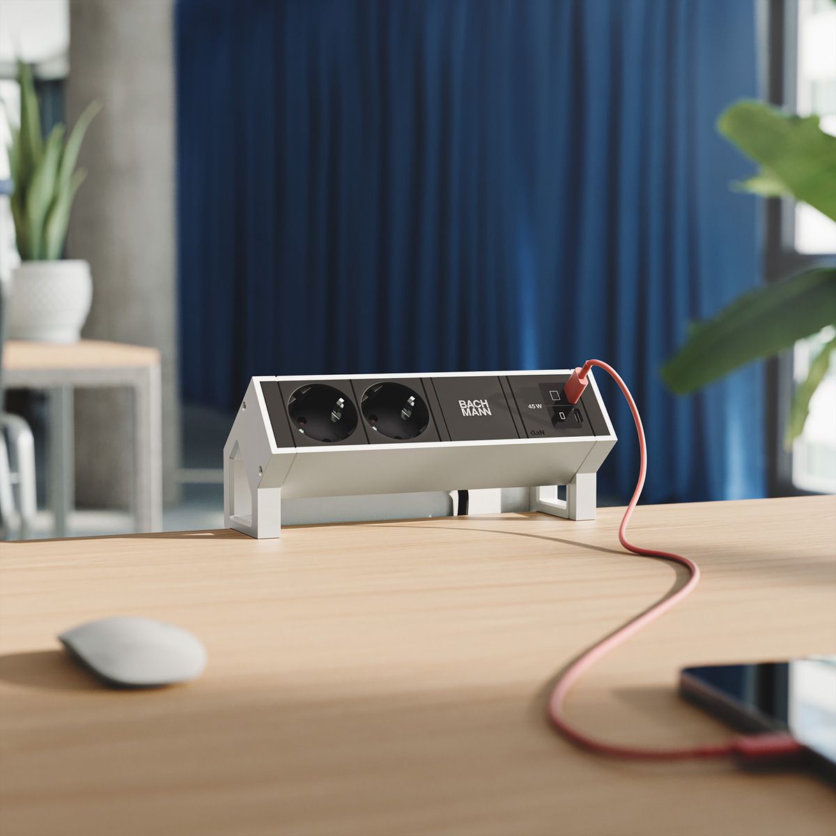 BACHMANN DESK2 2xCEE7/3 1xUSB C/C 45W, L=0.2m INOX