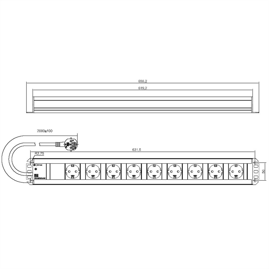 BACHMANN Craftsman socket strip 9x earthing contact, 2 m