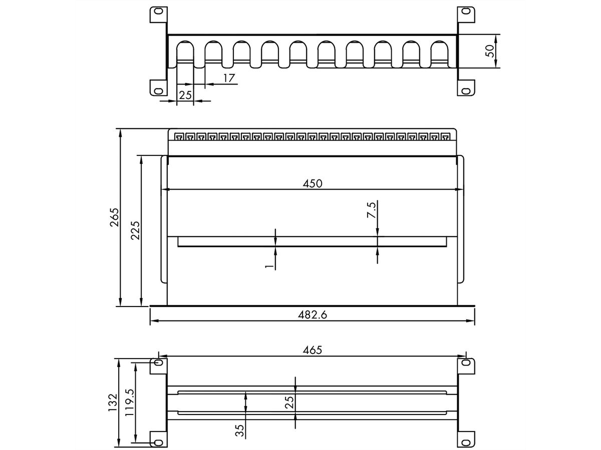 VALUE 19" Support Frame for DIN Rail-Mounted Devices, 3U, with Cable Management, black