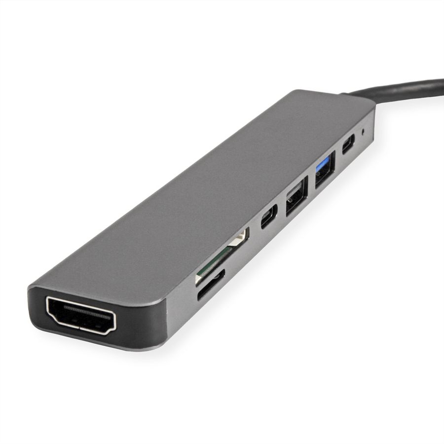 VALUE Dockingstation Type C, 1x 4K60 HDMI, 2x USB 2.0 (A+C) + 1x USB 3.2 Gen1 (A), 1x Type C (Power Delivery), 1x SD/TF