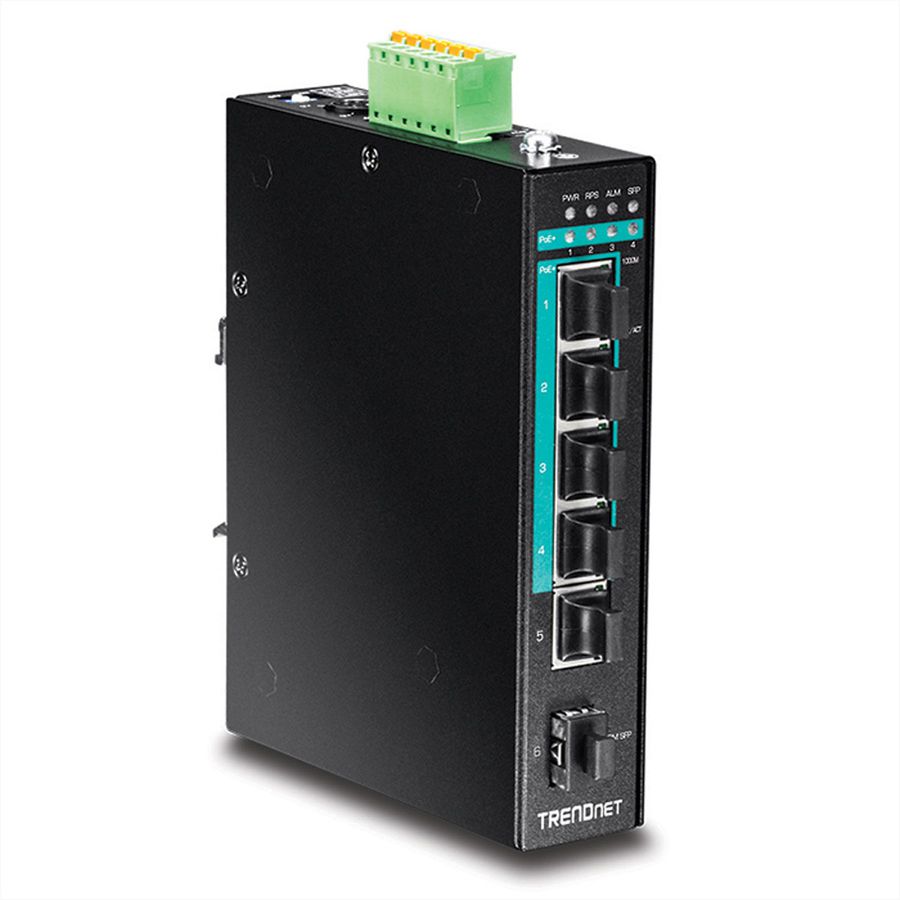 TRENDnet TI-PG541 5-Port Hardened Industrial Gigabit PoE+ DIN-Rail Switch