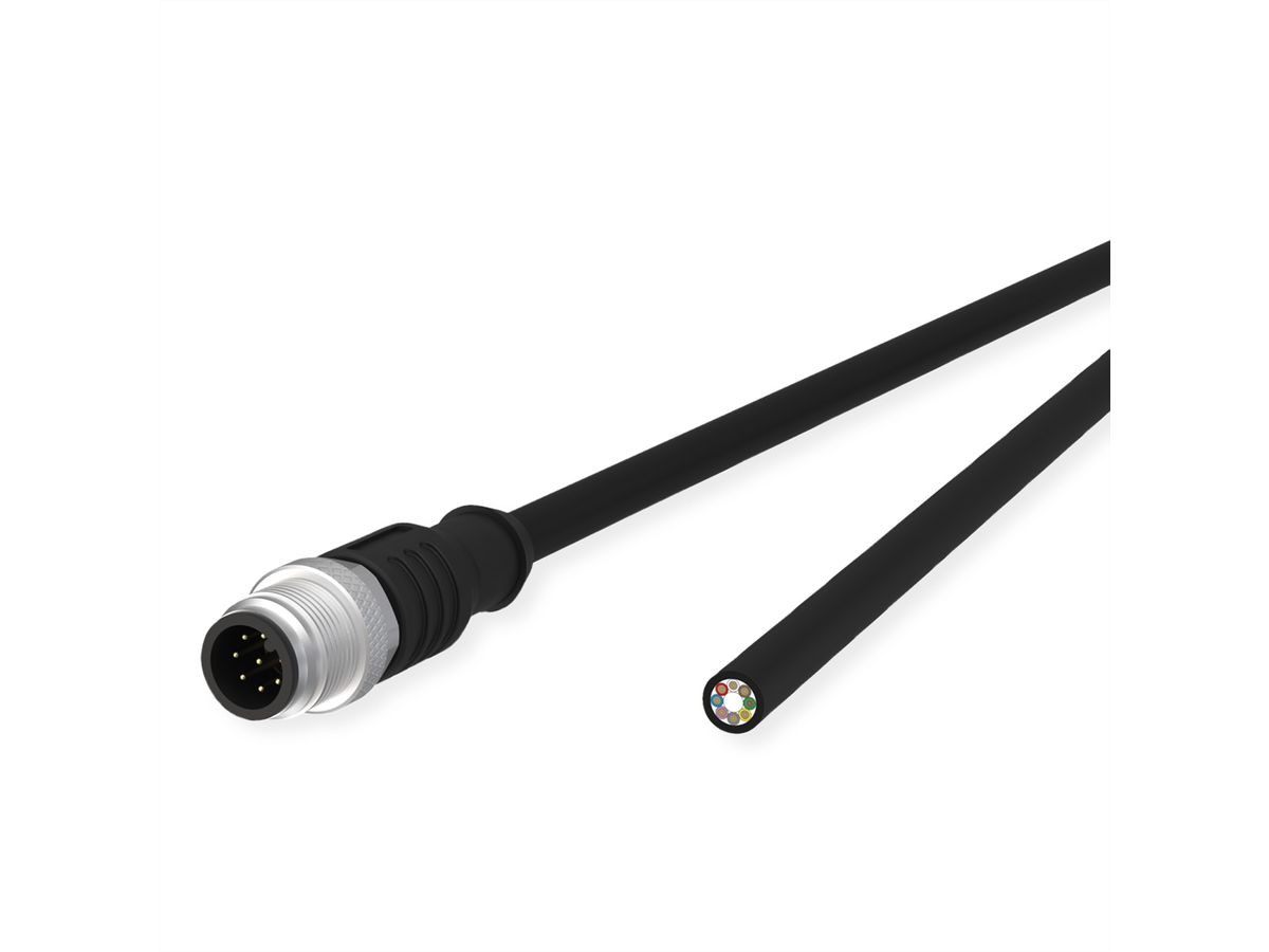 METZ CONNECT M12 sensor-/actuatorkabel, A-gecodeerd, M12 connector recht - open end, zwart, 2 m