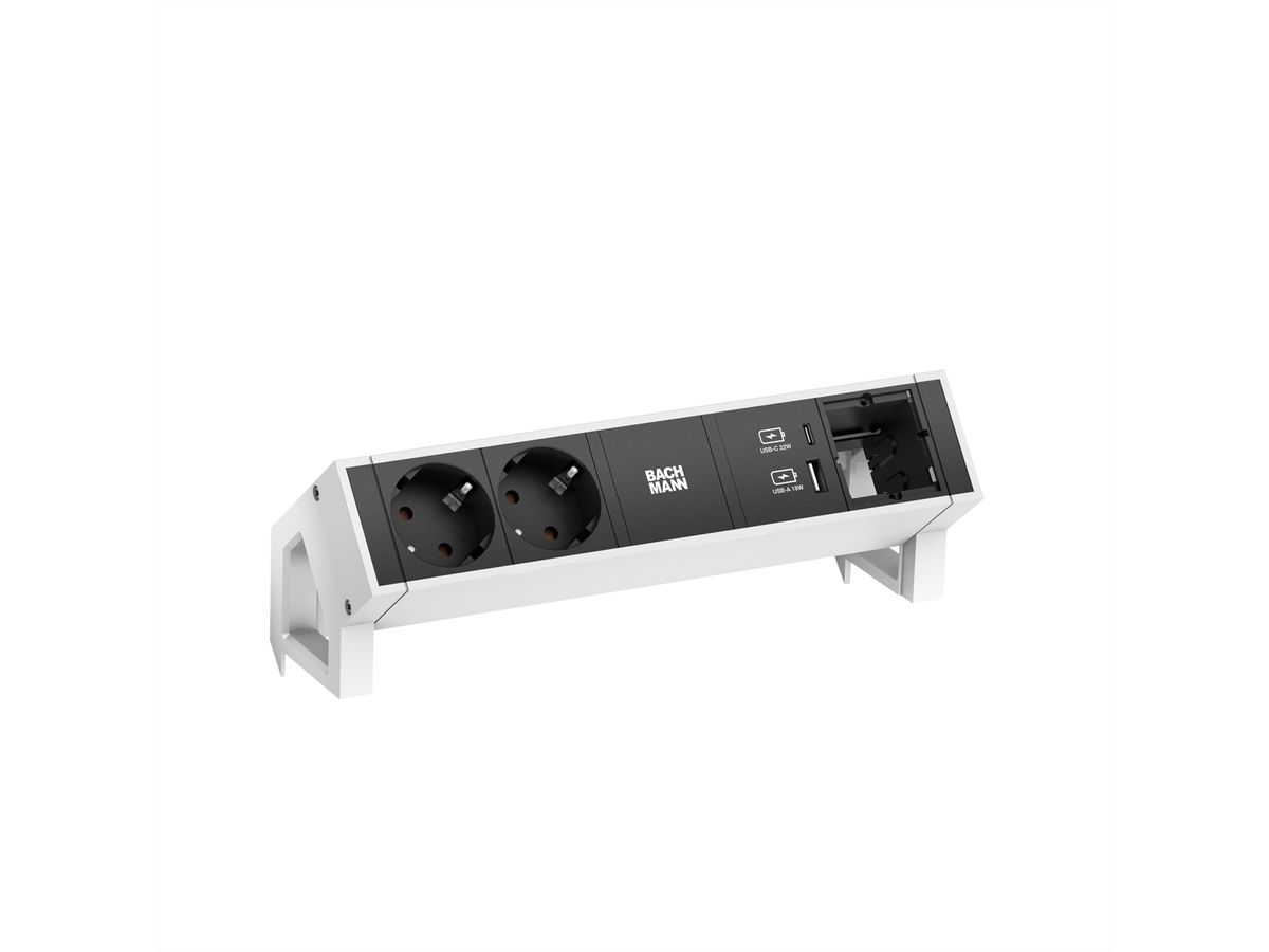 BACHMANN DESK2 2xprotective contact USB A&C, USB Charger 22W 1xABD 0.2m GST18 white