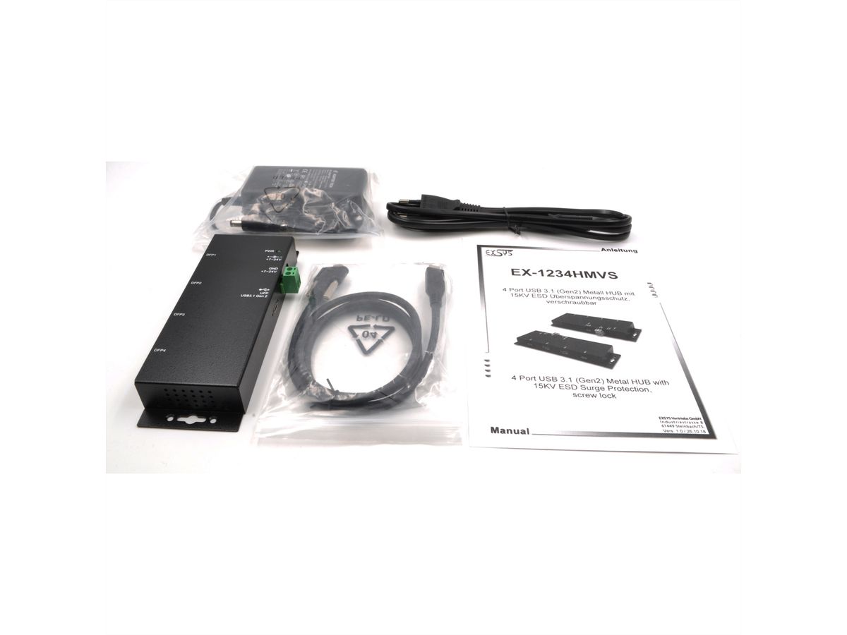 EXSYS EX-1234HMVS 4 Port USB 3.2 Gen2 Hub mit 2x USB-C und 2x USB-A Anschluss