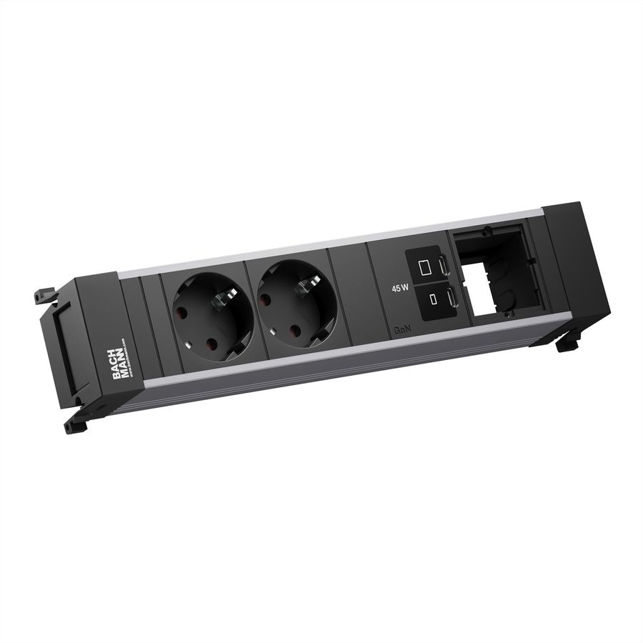 BACHMANN POWER FRAME 2xCEE7/3, 1xUSB C/C 45W 1xCM L=0,2m