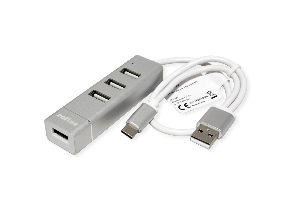 ROLINE USB 2.0 Notebook Hub, 4 Ports, Type A+C Connection Cable