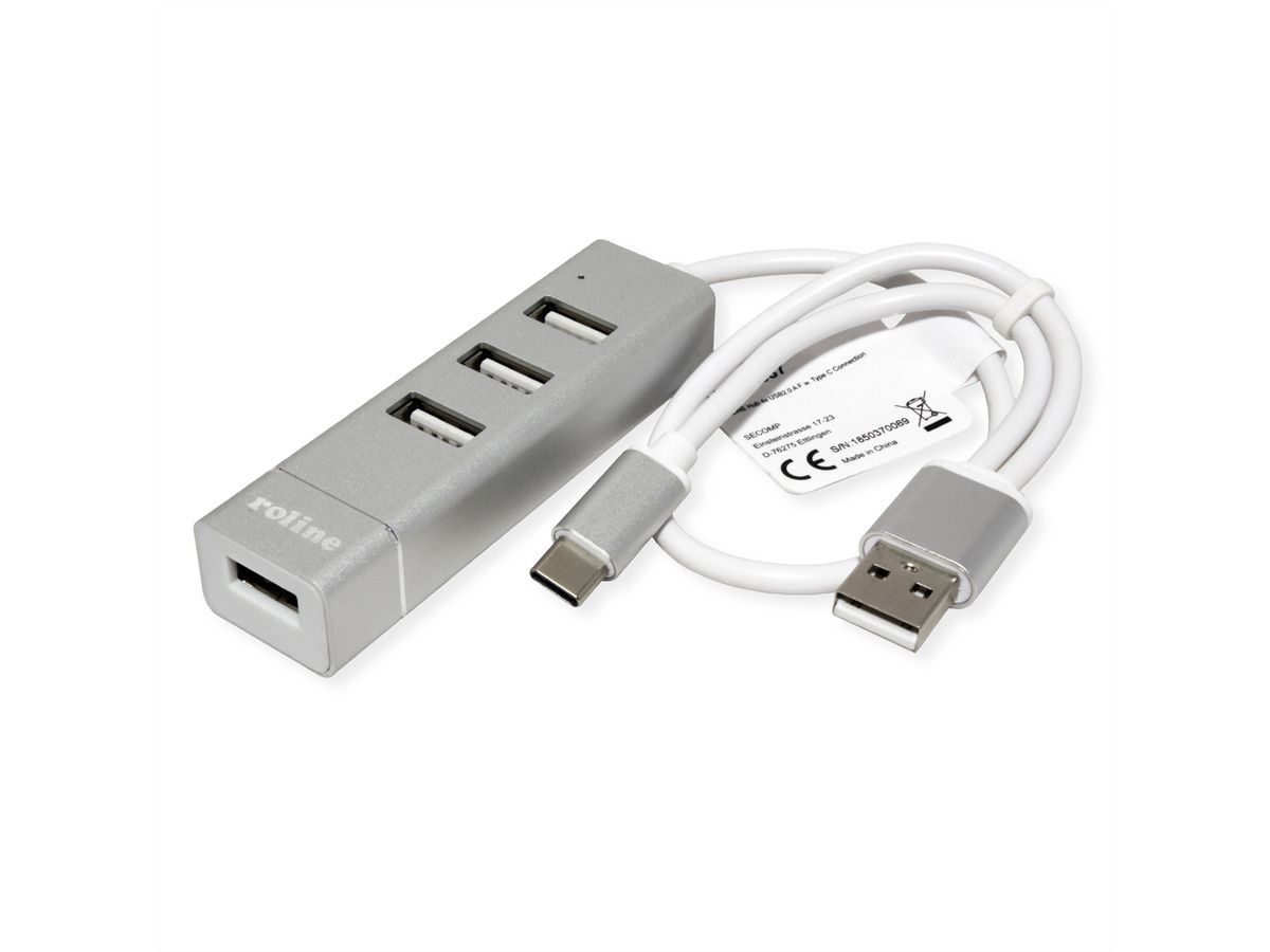 ROLINE USB 2.0 notebook hub, 4 poorten, type A+C aansluitkabel