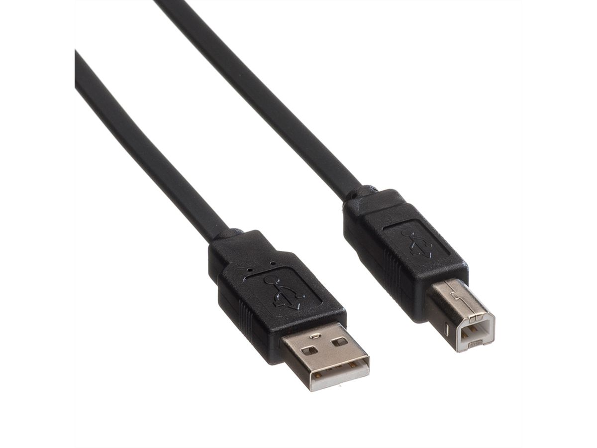 ROLINE USB 2.0 Flat Cable, type A-B, black, 1.8 m