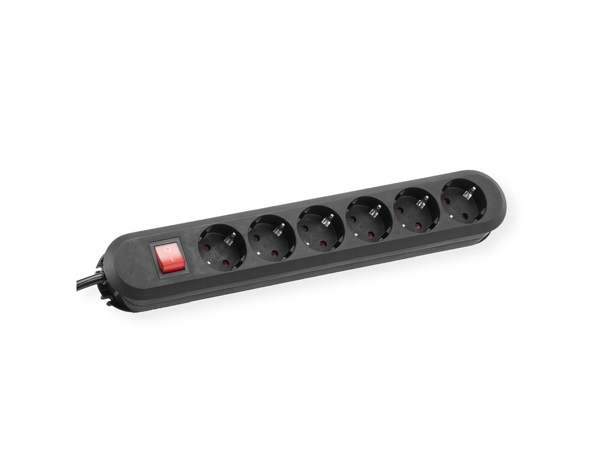 BACHMANN SMART socket strip 6x earthing contact, switch, black, 5 m