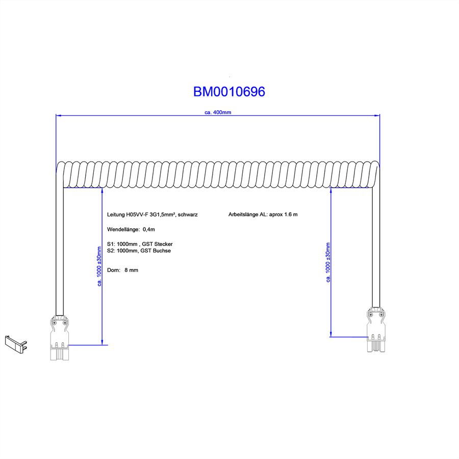 BACHMANN Spiralleitung H05VV-F3G1,5mm² sw 4,0m ISV Verriegelung