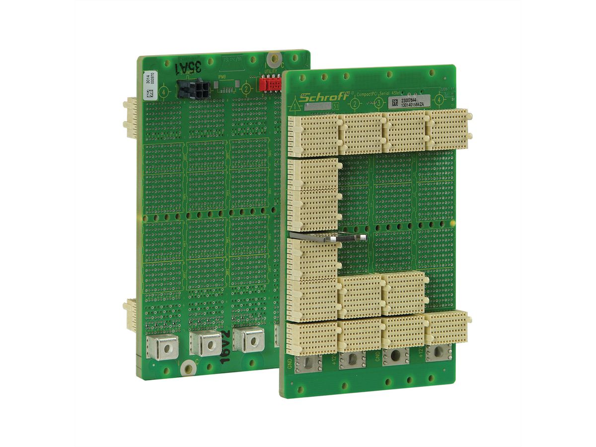 SCHROFF CPCI seriële backplane, 3 HE, 4 sleuven, systeemsleuf links, full-mesh, zonder RIO