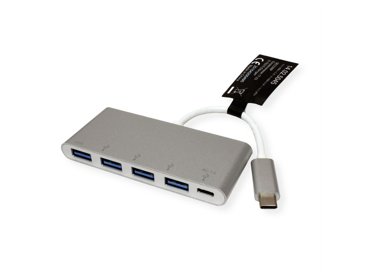 ROLINE USB 3.2 Gen 1 Hub, 4 Ports, Type C connection cable, with Power Supply (PD)