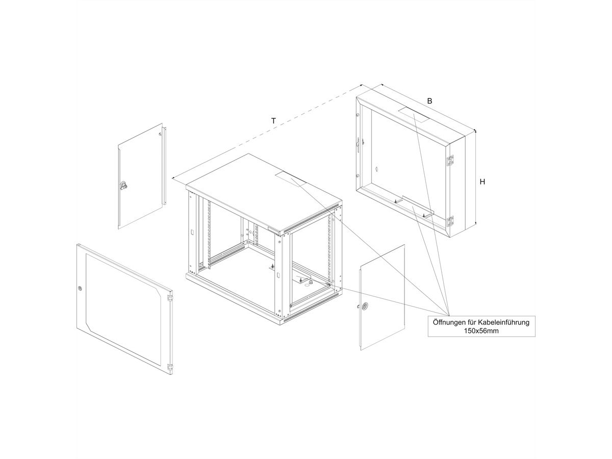 CONTEG RUD Wandbehuizing, zwenkbaar 6 HE (HxBxD) 358x600x500 mm