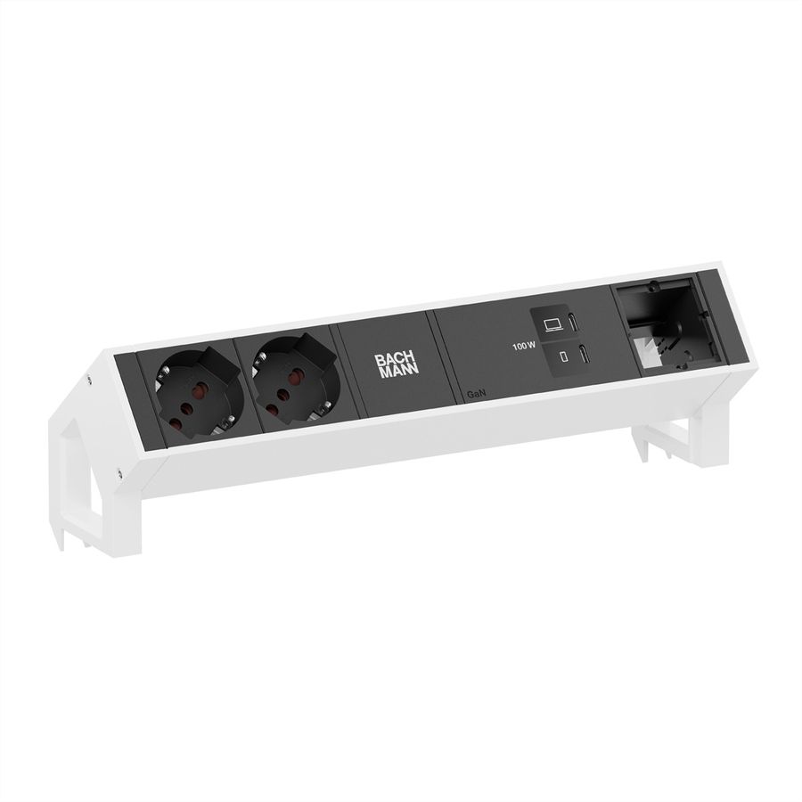 BACHMANN DESK2 2xP40 1xUSB C/C 100W, 1xCM L=0.2m RAL9010