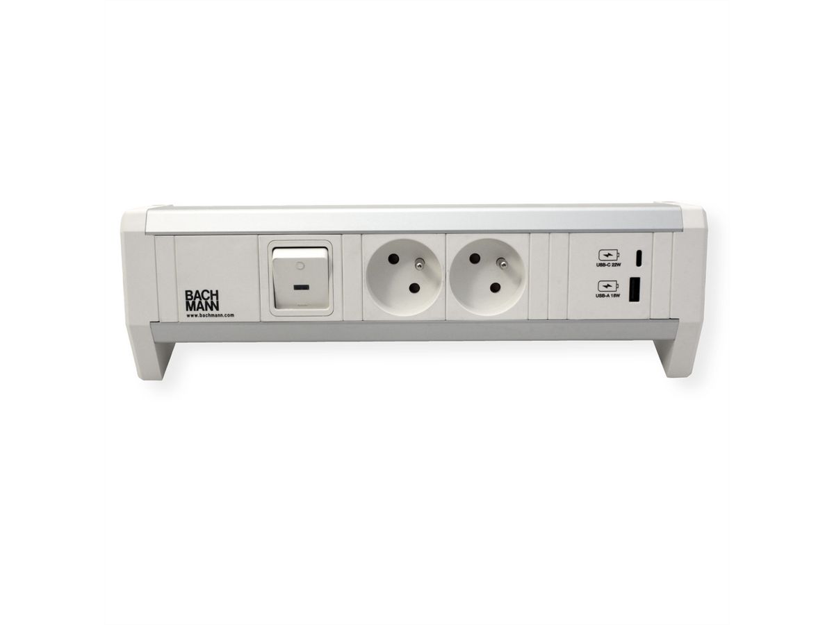 BACHMANN DESK 2xUTE 1xUSB A/C 22W 1xSwitch GST18 RAL9010