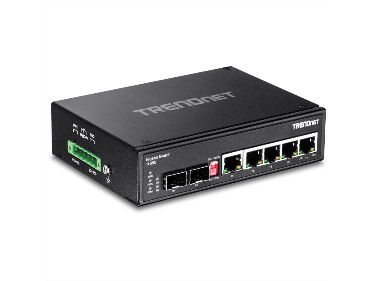 TRENDnet TI-G62 6-poorts Geharde Industriële Gigabit DIN-Rail Switch