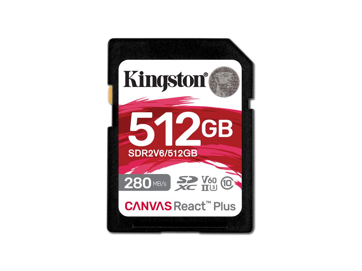 Kingston Technology 512GB Canvas React Plus SDXC UHS-II 280R/150W U3 V60 voor Full HD/4K