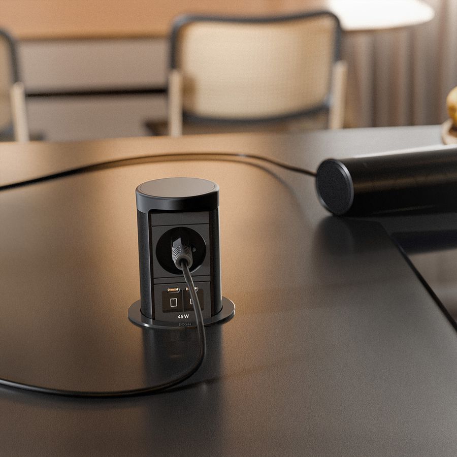BACHMANN ELEVATOR2 1xUTE, 1xUSB C/C 45W RAL9005 0.5m ISV