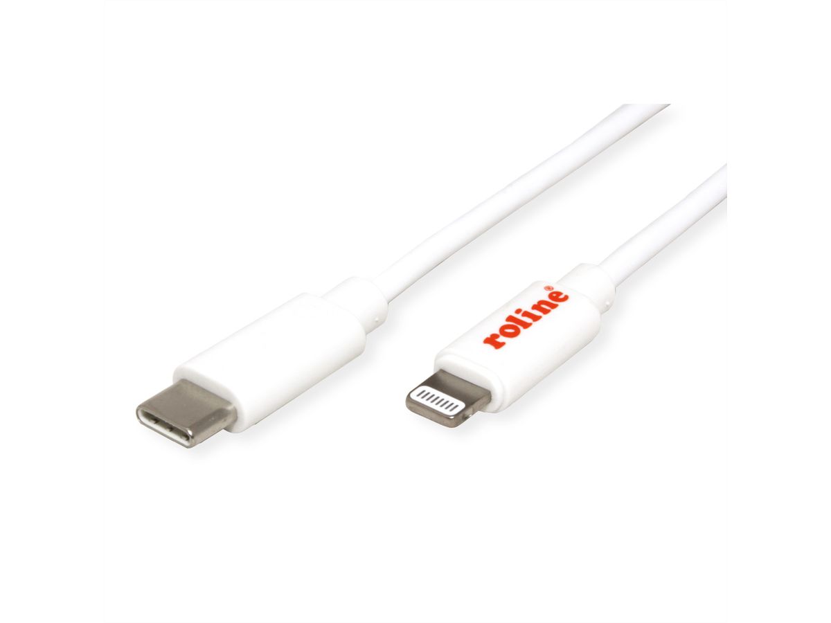 ROLINE USB type C Sync & Charge kabel voor Apple apparaten met Lightning Connector, wit, 1 m