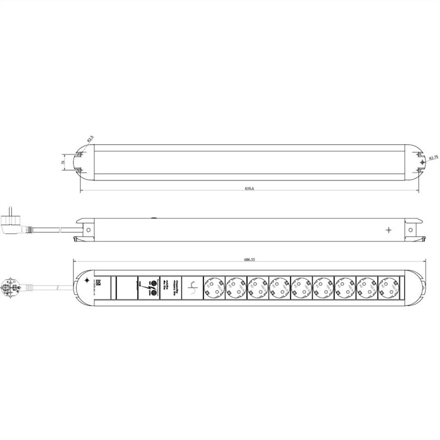 BACHMANN PRIMO socket strip 9x earthing contact aluminium full device protection, 1.75 m