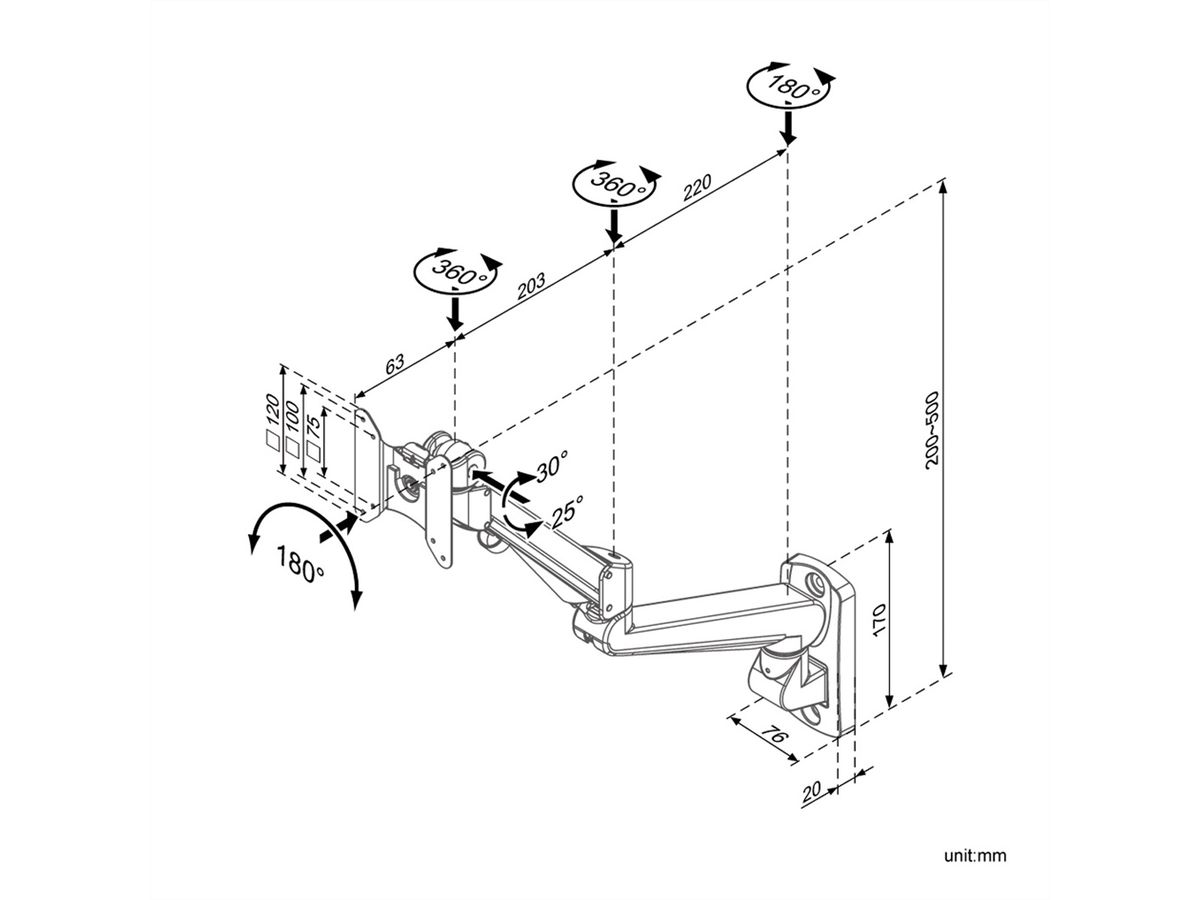 ROLINE LCD Arm Gasveer Muurbevestiging Pivot