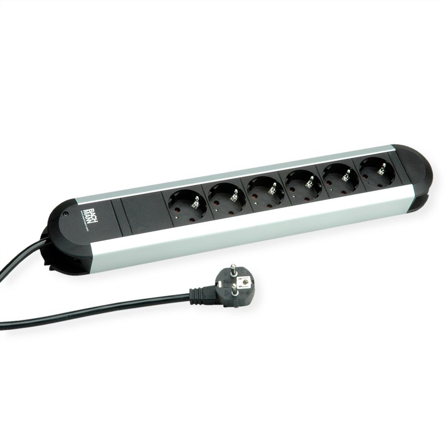 BACHMANN PRIMO socket strip 6x earthing contact, aluminium, 1.75 m
