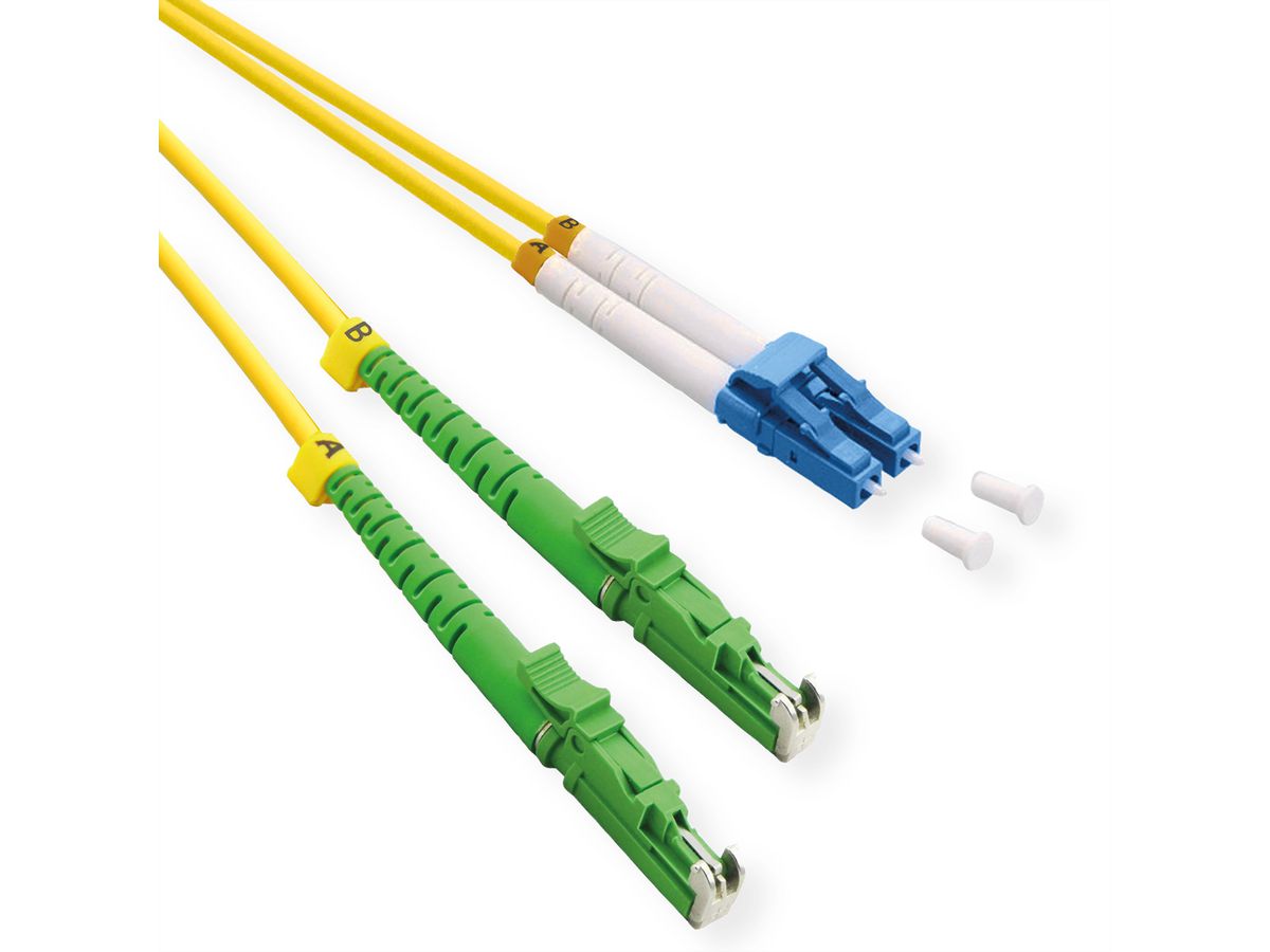 ROLINE FO Jumper Cable LSH Duplex, 9/125µm, OS2, LSH APC / LC UPC, LSOH, yellow, 7.5 m