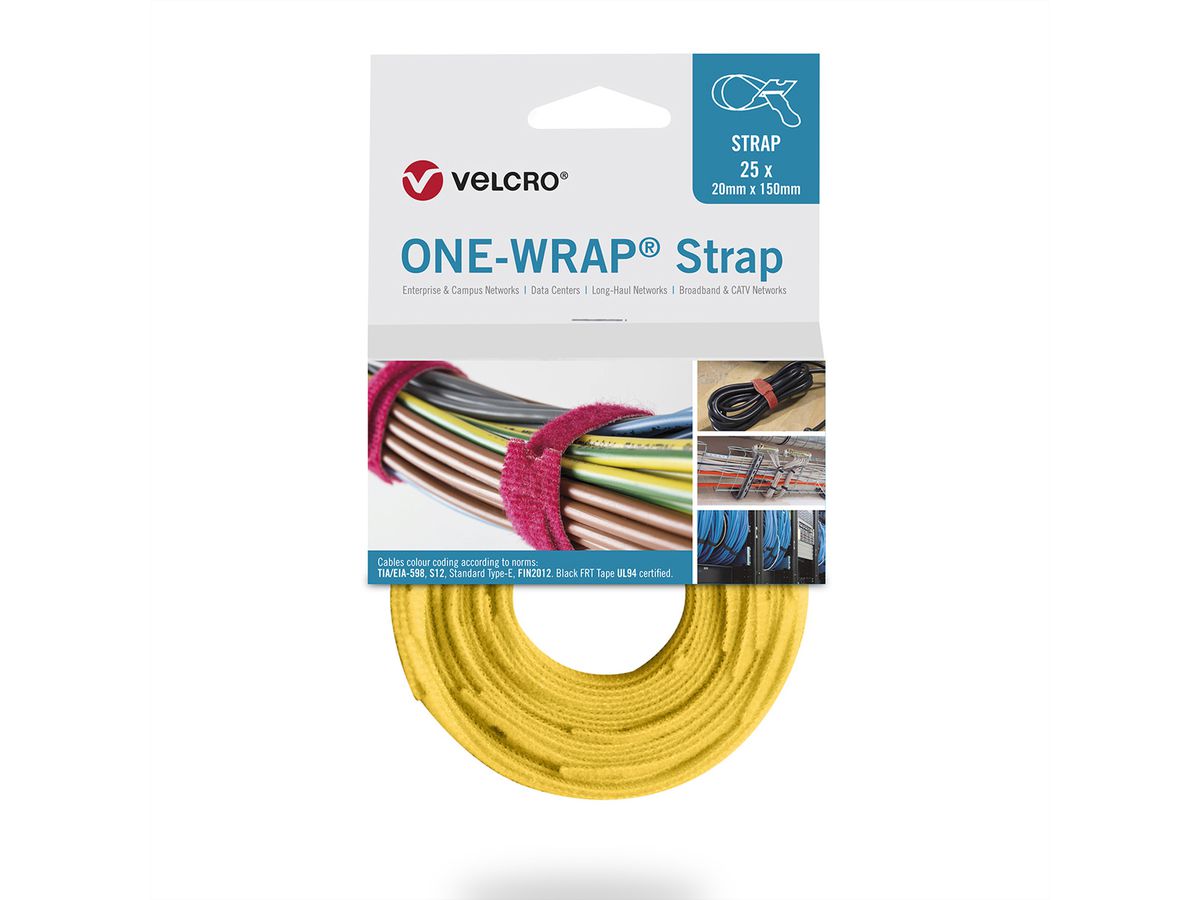 VELCRO® One Wrap® Bindband 13mm x 200mm, 25 stuks, geel