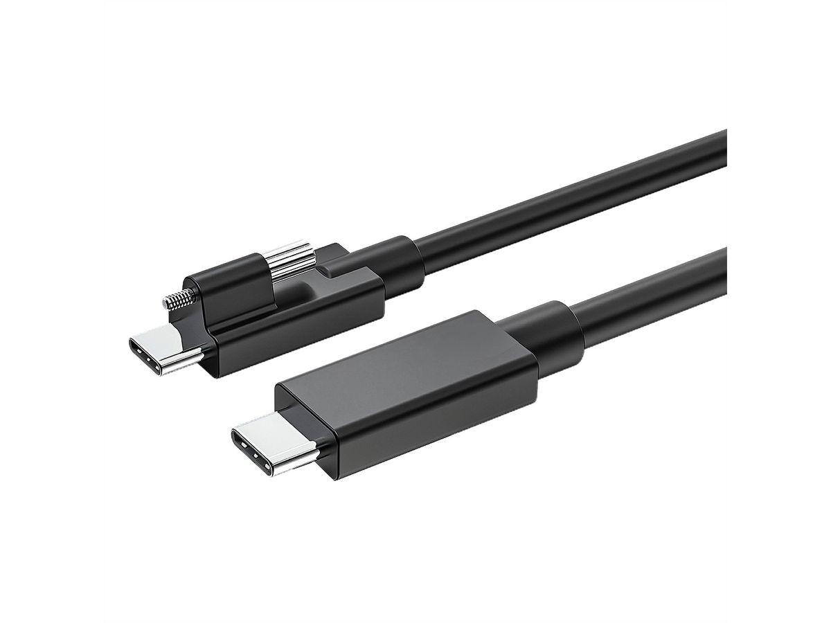EXSYS EX-K1599V-1.5 USB 4 Kabel USB-C Stecker mit Rändelschraube oben, 40Gbit/s, 5A, 240W, schwarz, 1,5 m