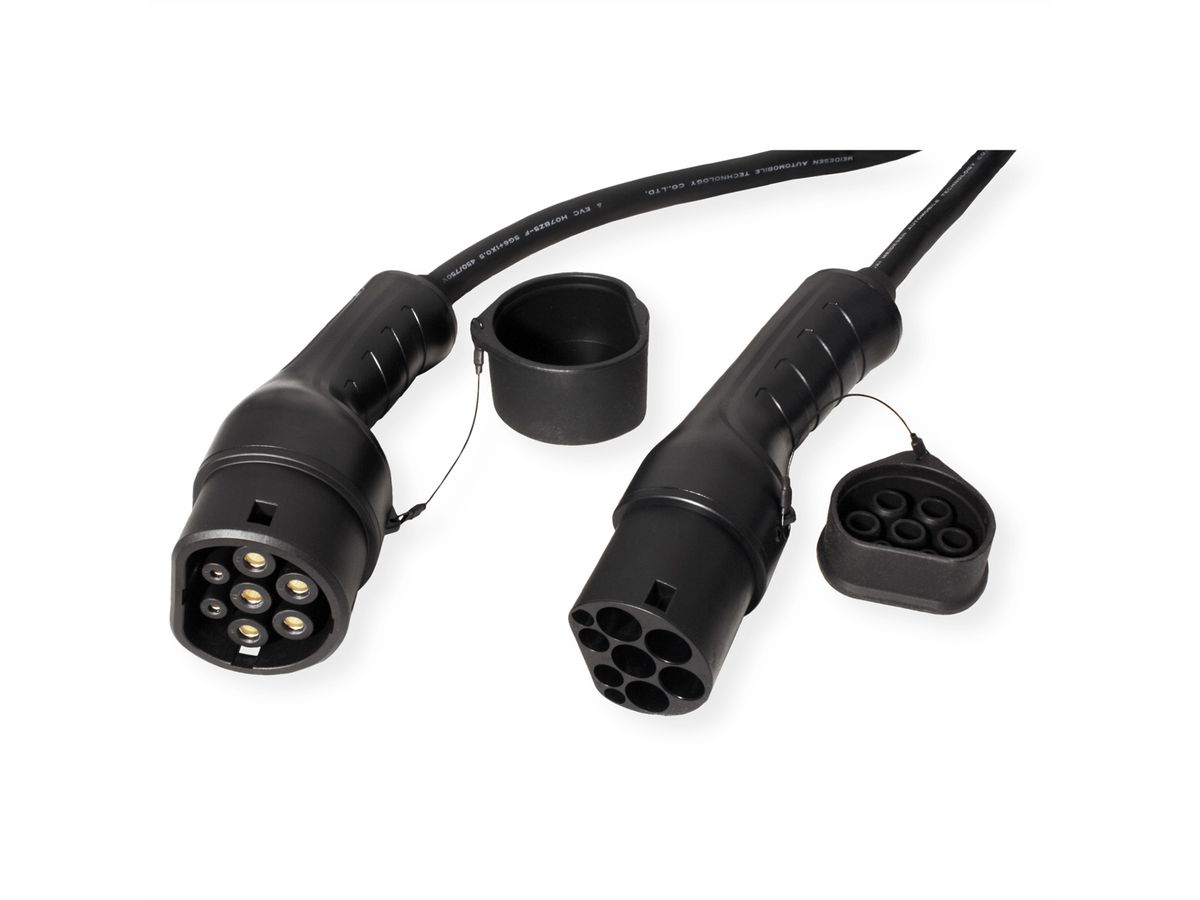 ROLINE Auto oplaadkabel Type2, 3-fase, 480VAC (3P+N+E), 16 A, 11 kW, spiraalkabel , 3 m