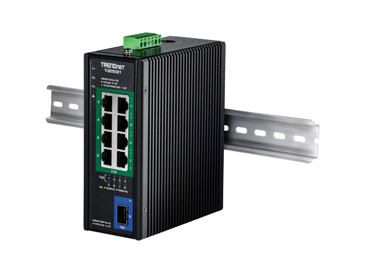 TRENDnet TI-BG5091B DIN-Rail Switch 2,5G 9-Port Industrial PoE++ mit 10G Ports
