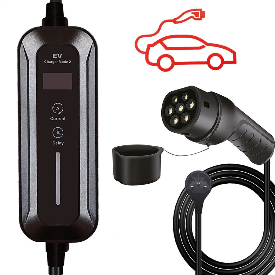 ROLINE Portable EV Charging Cable, Swiss Plug - Type 2, Mode 2, 10 A, 2.3 kW, 3 m