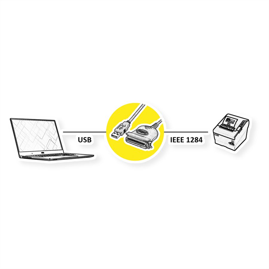 ROLINE USB converter kabel USB naar IEEE 1284, zwart, 1,8 m