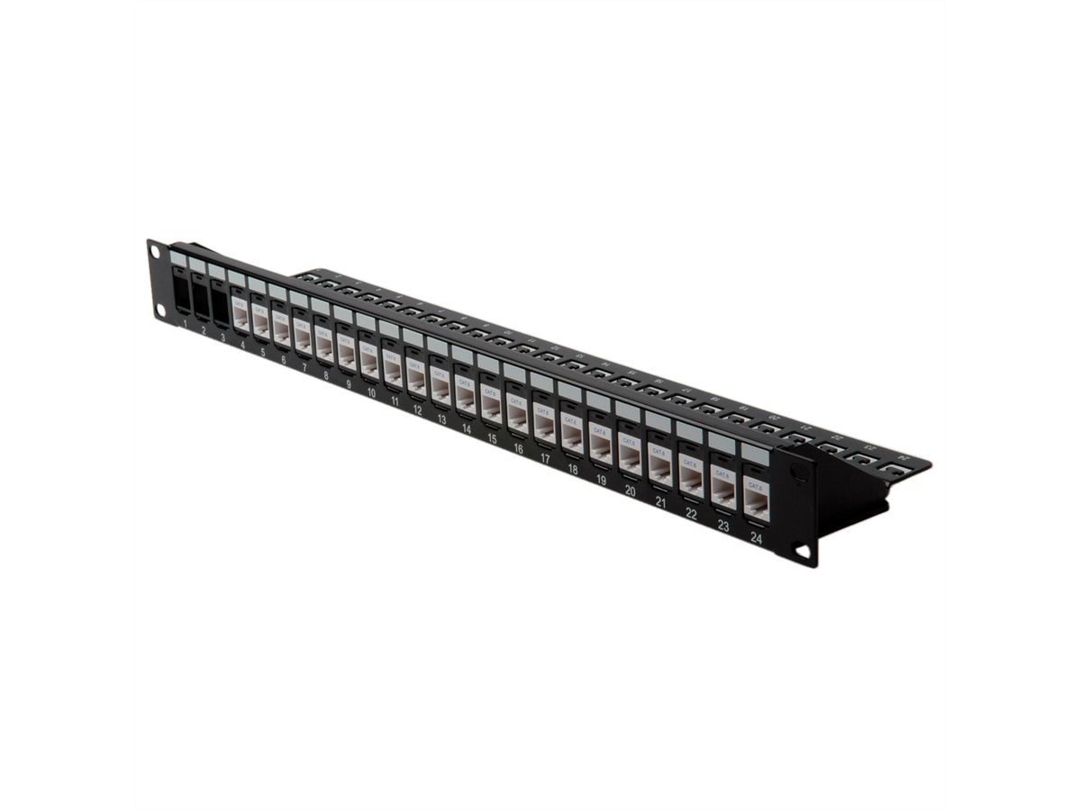 ROLINE Keystone 19'' Module frame Cat.5/Cat.6, 24 Ports, blank, UTP, black