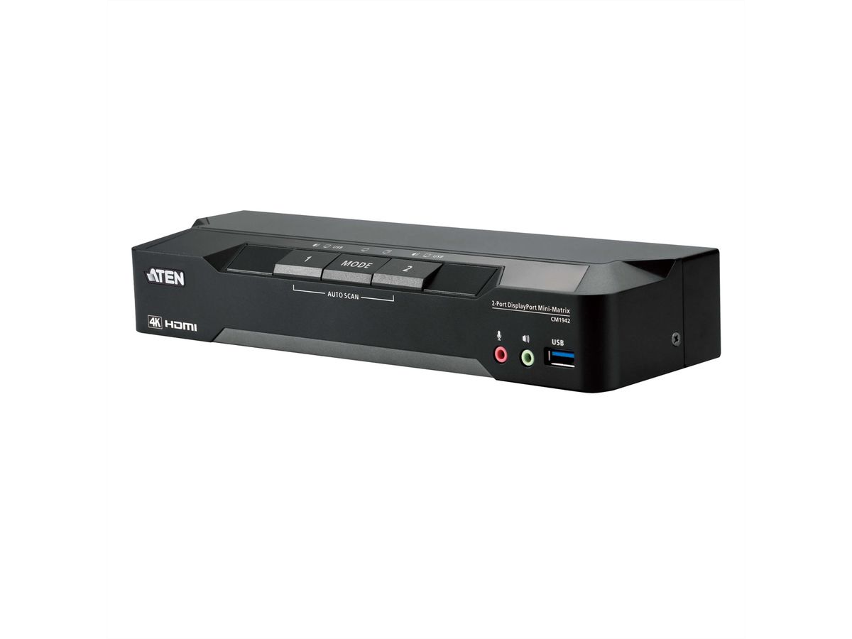 ATEN CM1942 2-Port 4K DisplayPort Dual Display Mini-Matrix Boundless KVM Switch