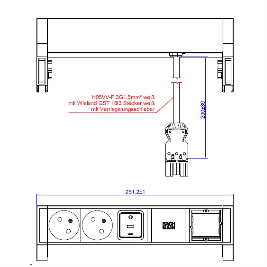 BACHMANN DESK2 wit 2xUTE 1xSwitch 1xCM 0,2m GST18 RAL9010